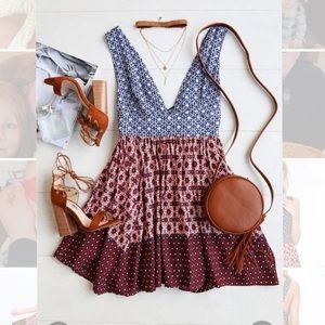 La Vie En Roses Navy Blue and Red Floral Dress